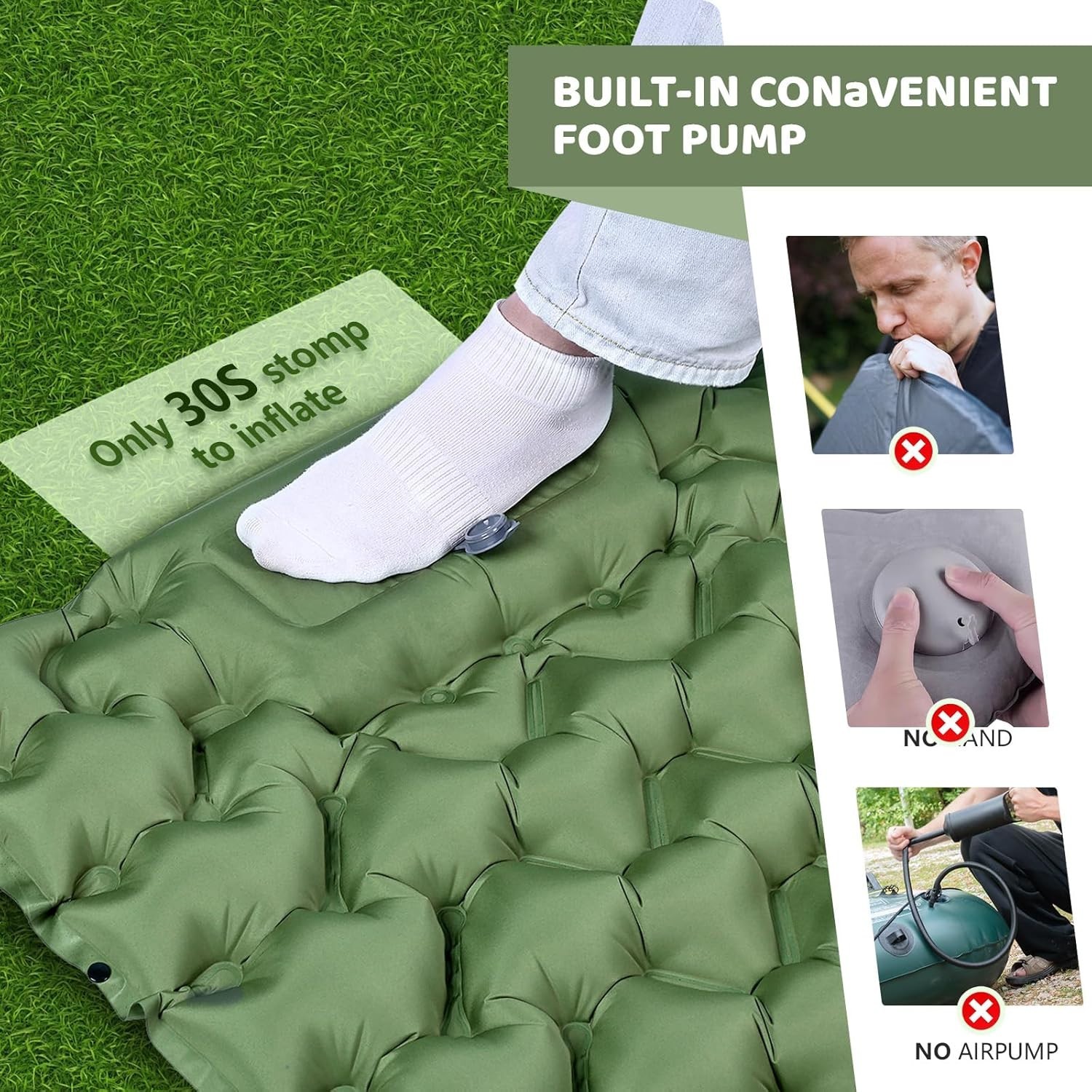 Sleeping Pad for Camping - 4” Thick Inflatable Camping Mattress with Built-In Pu