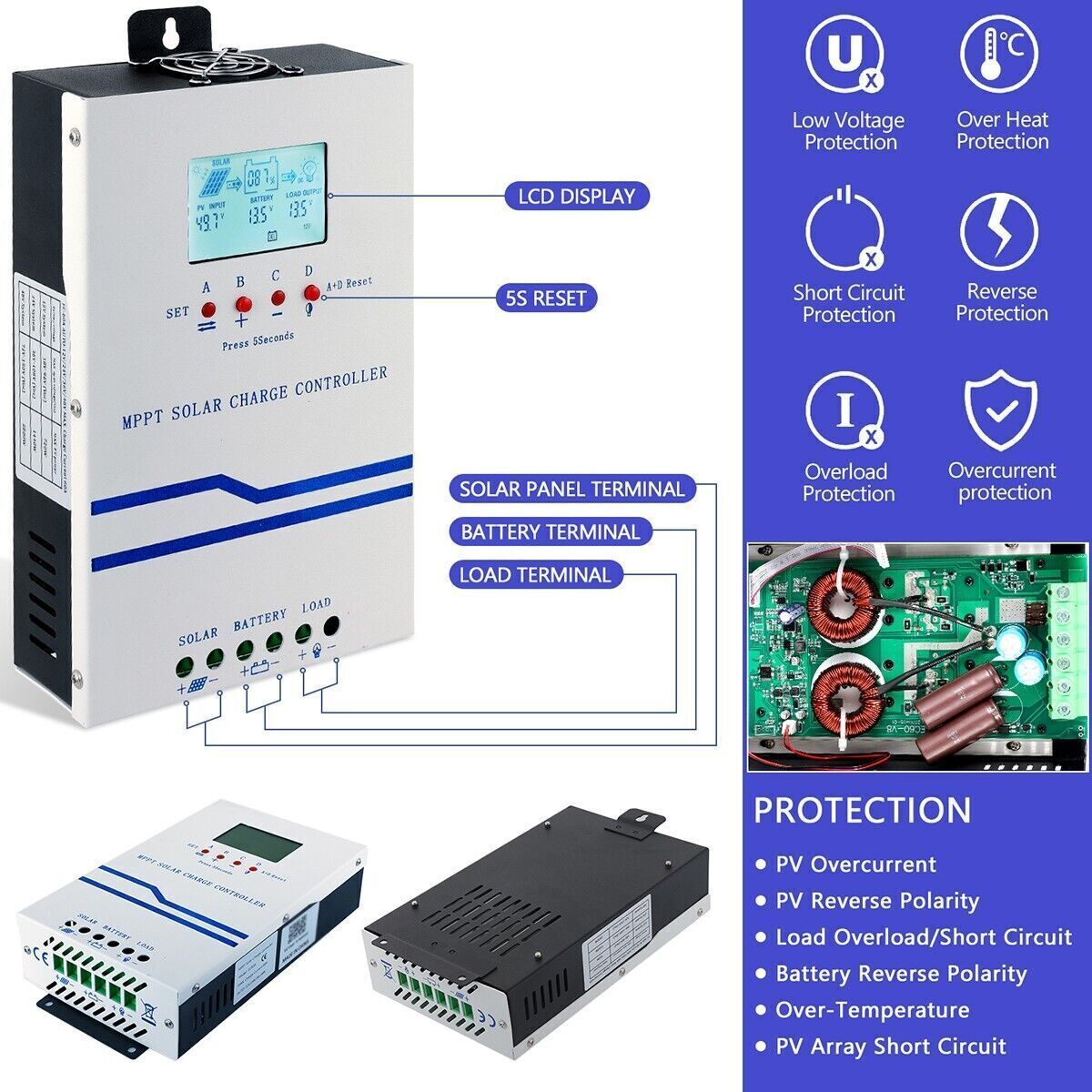 60A MPPT Solar Charge Controller 12/24/36/48V Battery System Max 160VDC PV Input