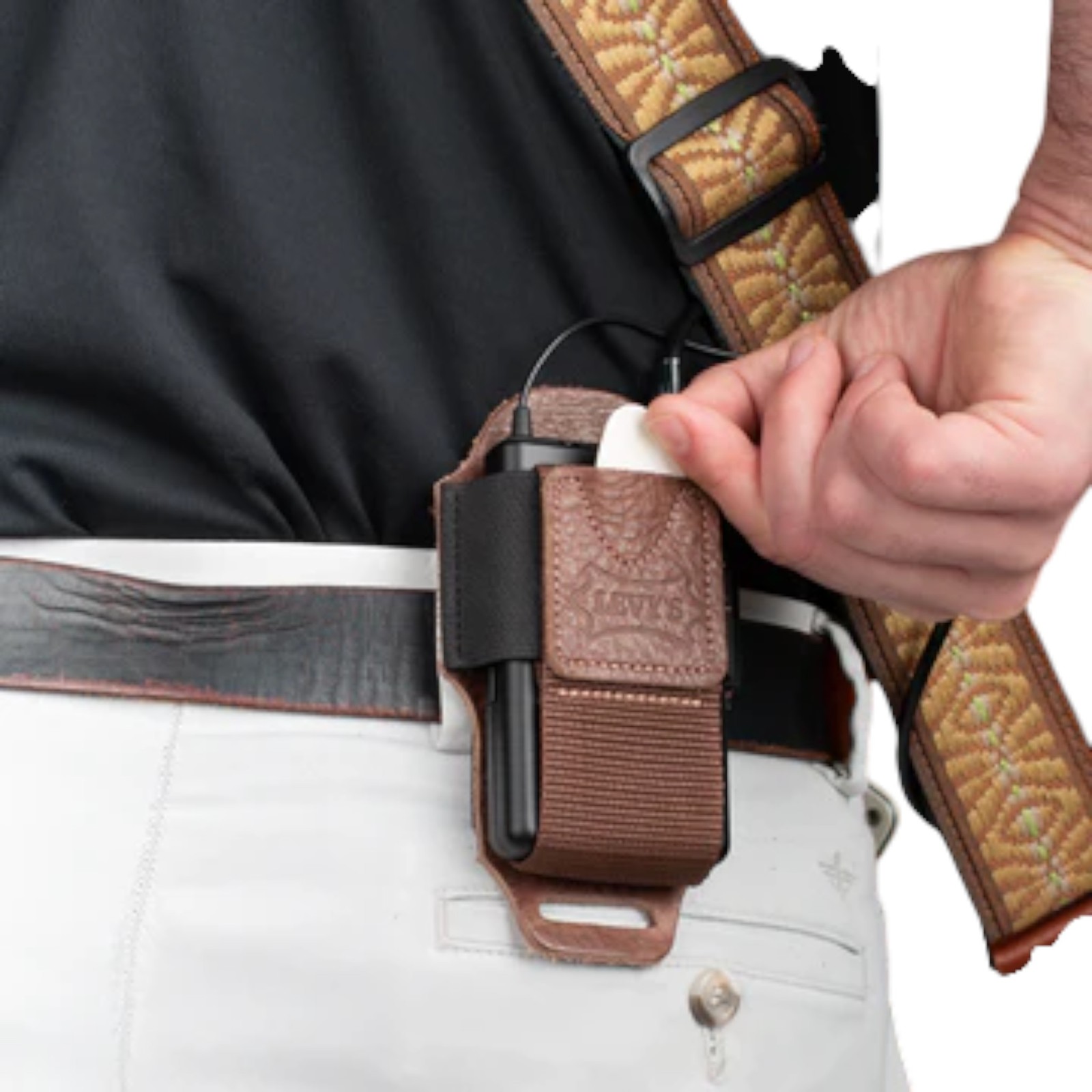 Levy's MM14-BRN Wireless Transmitter Bodypack Holder, Brown Leather