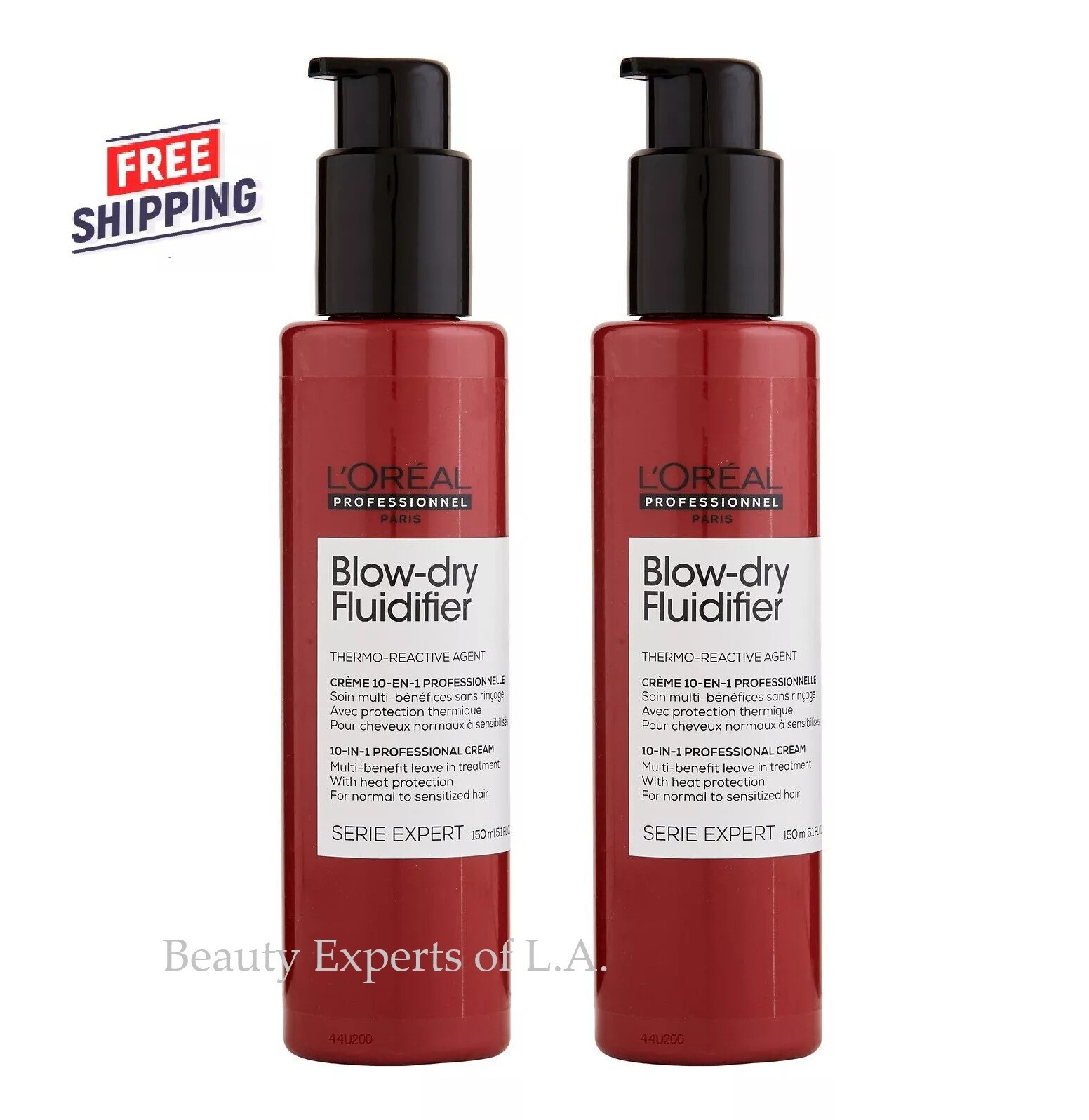 2 PACK L'Oreal Blow Dry Fluidifier 10-in-1 Professional Cream 5.1 oz 150ml EACH