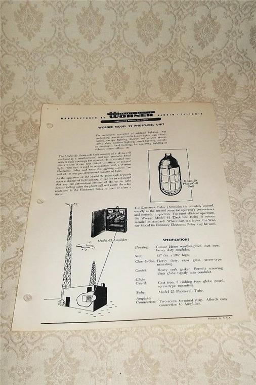 1950's WORNER ELECTRONIC DEVICES PHOTO-CELL UNIT ENGINEERING BULLETIN LEAFLET