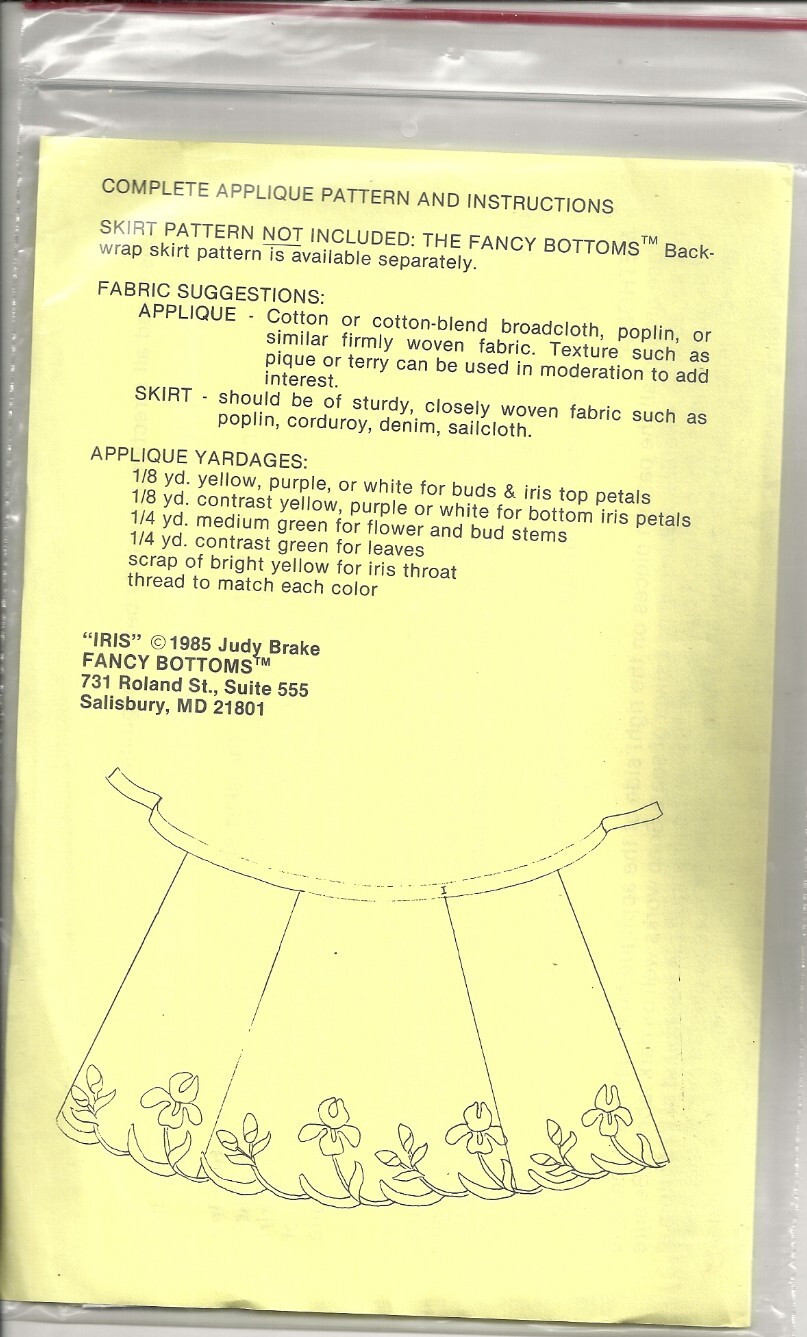 IRIS FANCY BOTTOMS APPLIQUÉ PATTERN ©1985