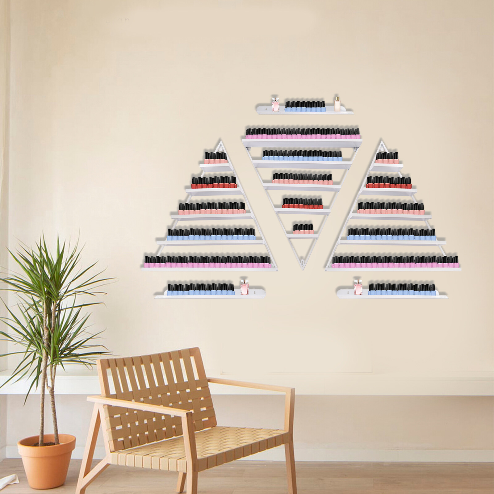 3 Pcs Triangle Wall-mounted?Nail?Polish?Display?Racks 5-Tier White Display Shelf