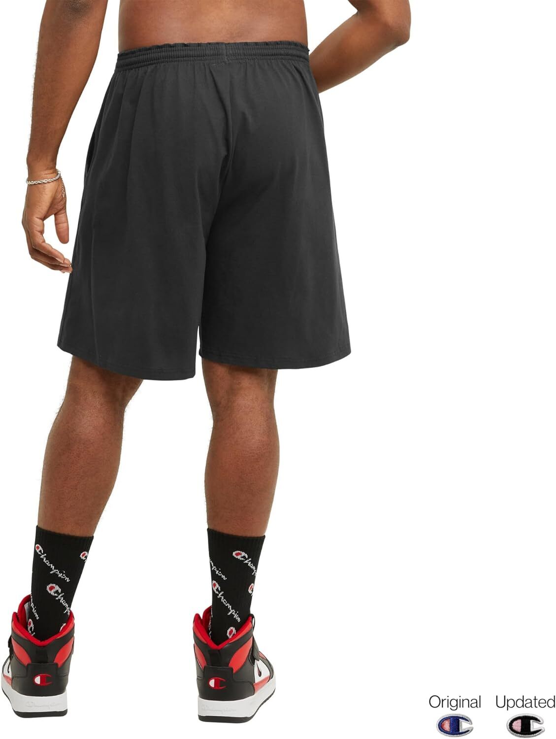 Champion Men'S Shorts, Lightweight Lounge, Casual Large, Black C Patch Logo