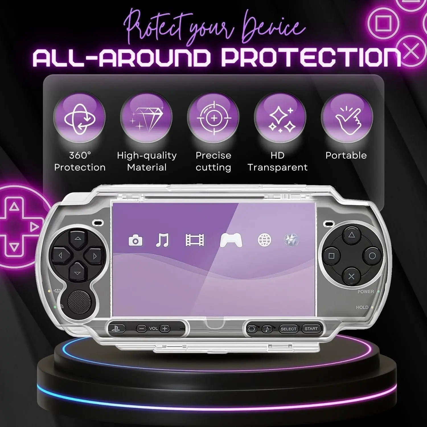 Clear Hard Case for PSP 2000/3000 Full Cover Protector with Clear Display.