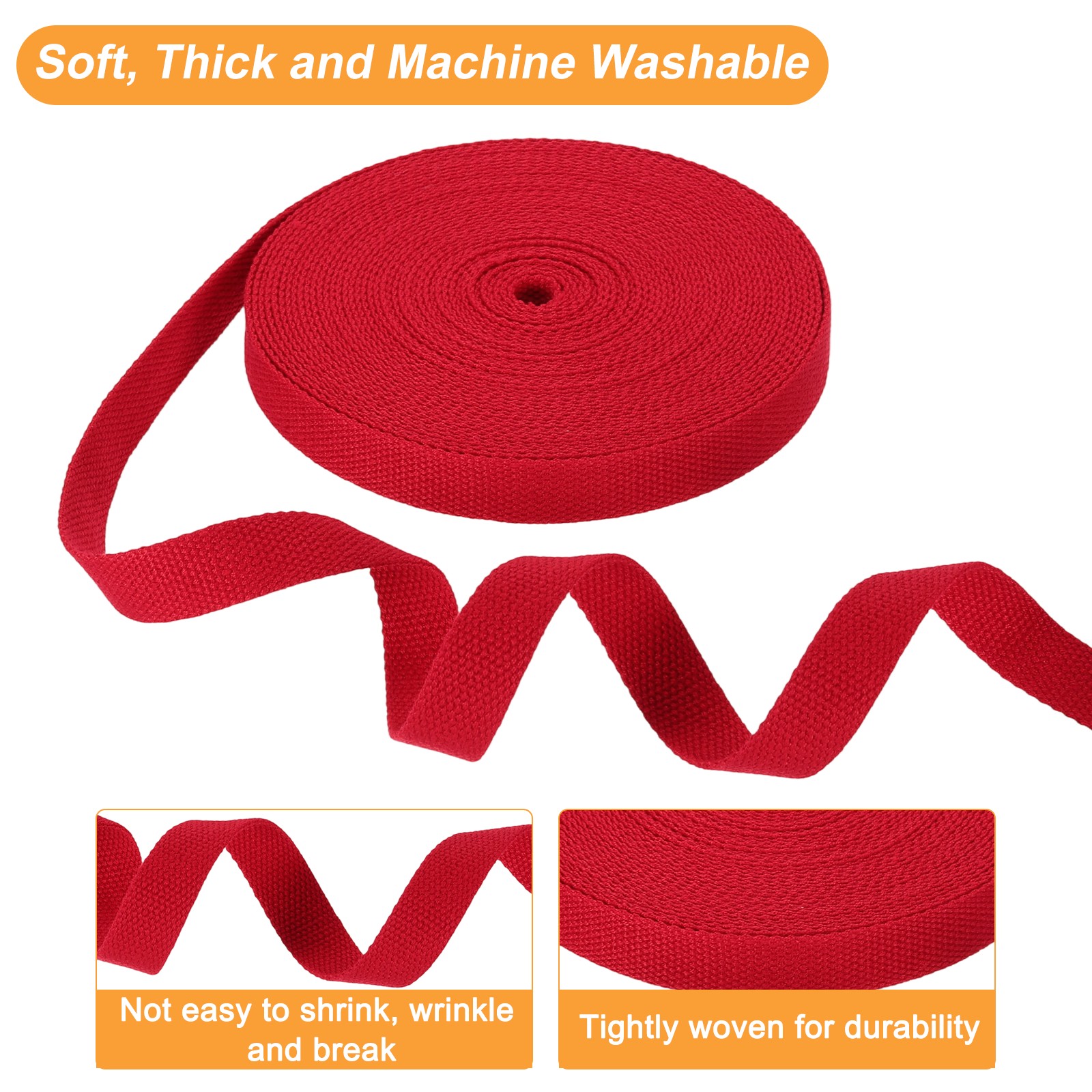 Cotton Webbing 0.8 Inch 11 Yard Polyester Cotton Webbing Strap, Red