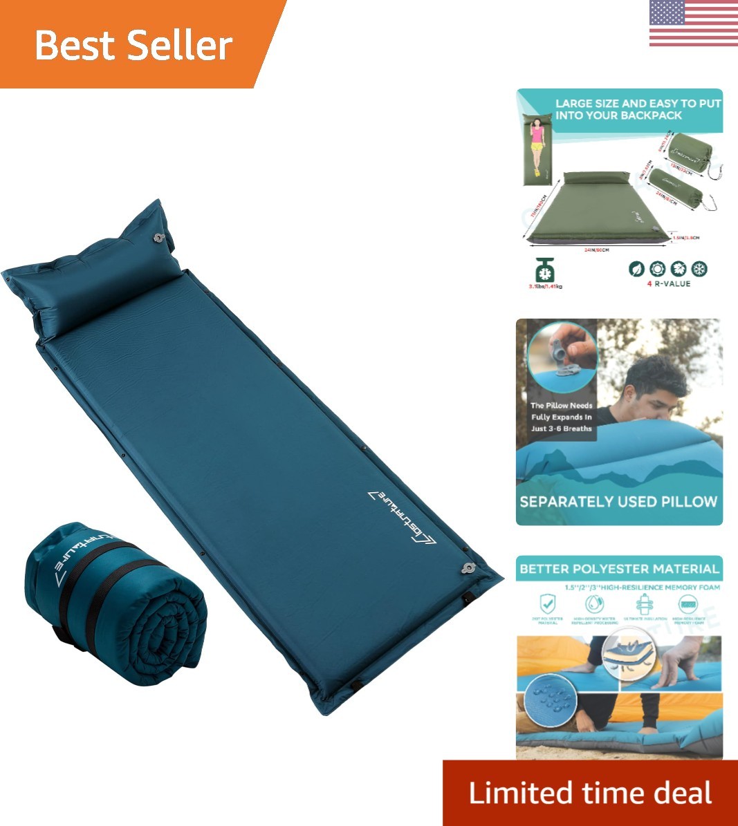Luxurious Self-Inflating Sleeping Pad - 1.5" Thick Foam for Camping Comfort