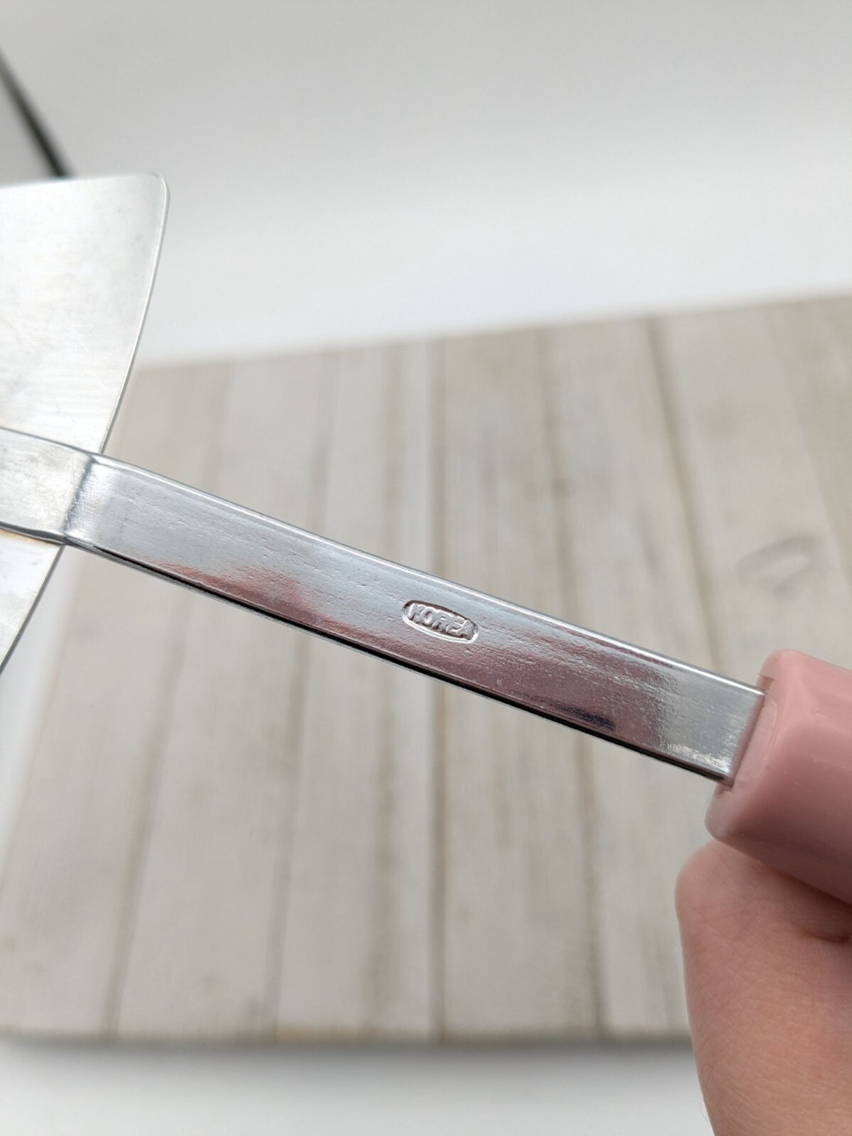 Slotted Short Spatula Pink Mauve Plastic Handle 11" Korea
