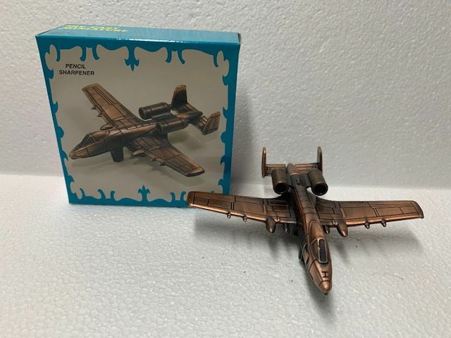 A-10 THUNDERBOLT II BRONZE DIE CAST METAL COLLECTIBLE PENCIL SHARPENER / BOX