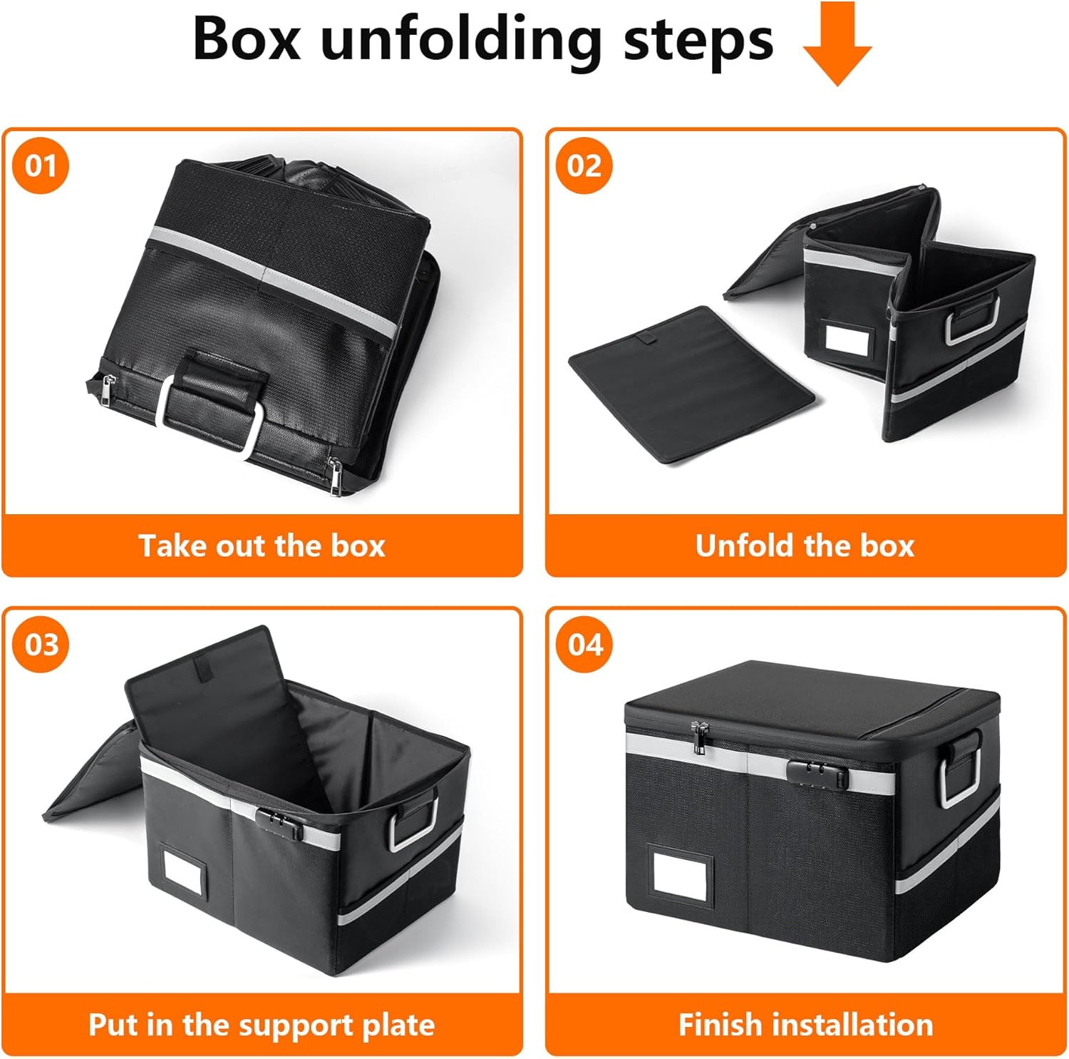 Fireproof Waterproof Document Box with Lock - Portable File Organizer (Black)
