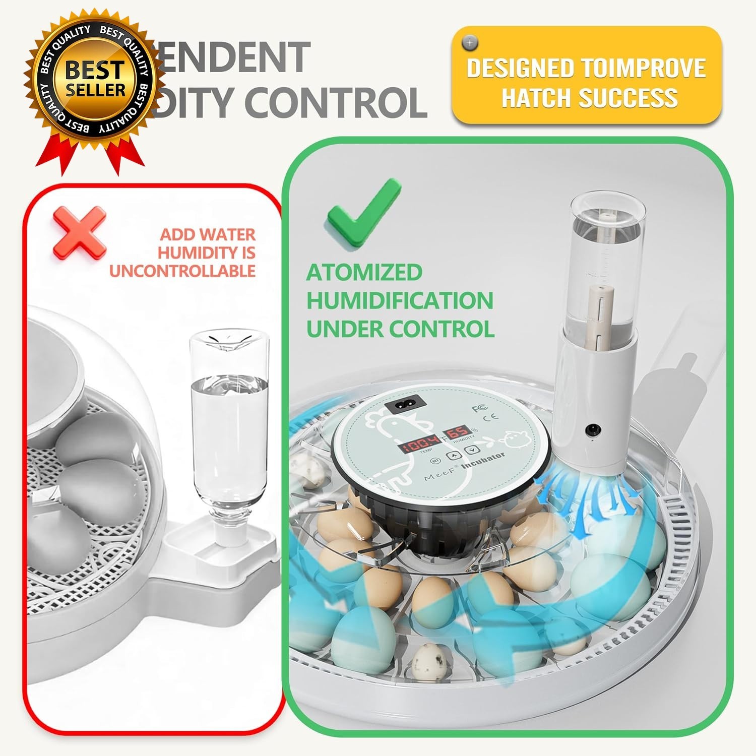 Egg Incubator for Hatching 28 Eggs, Auto Flip, Independent Atomizing Humidifier