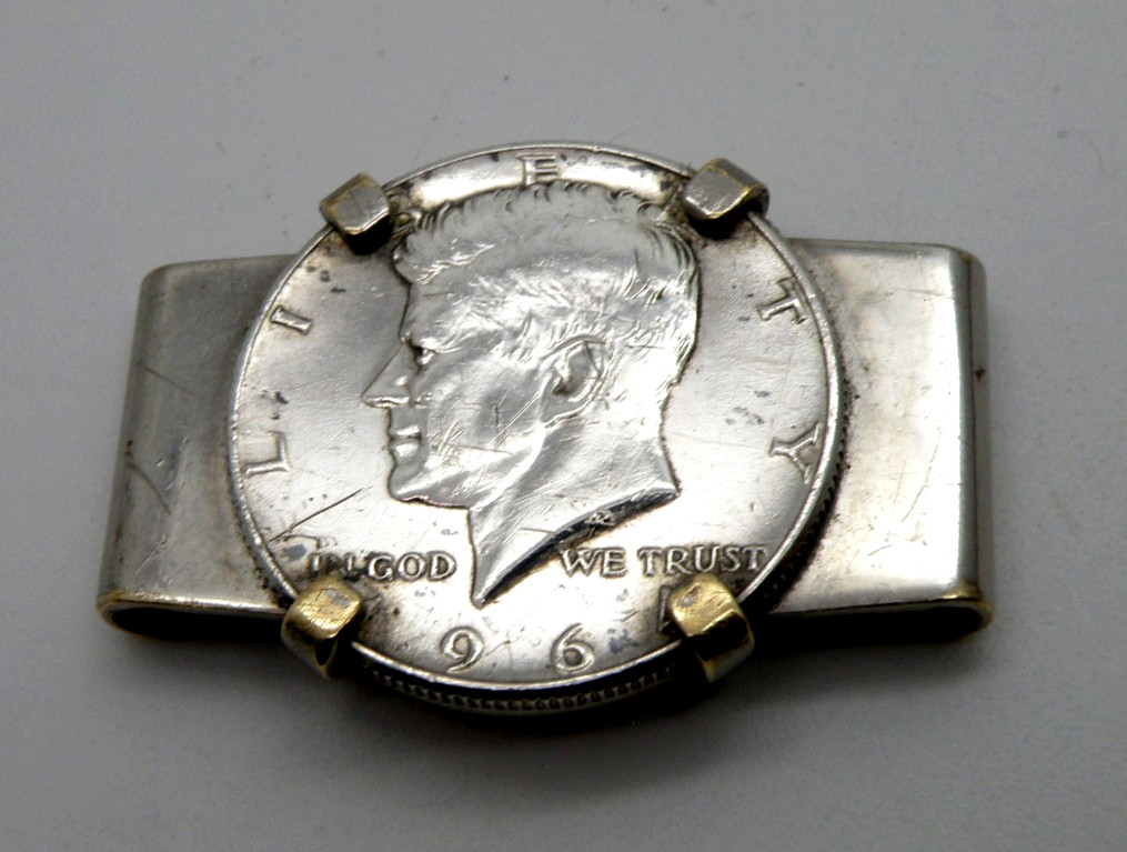 Vtg SWANK 1964 Kennedy Half Dollar 90% Silver Coin on Belt Buckle Missing D Ring