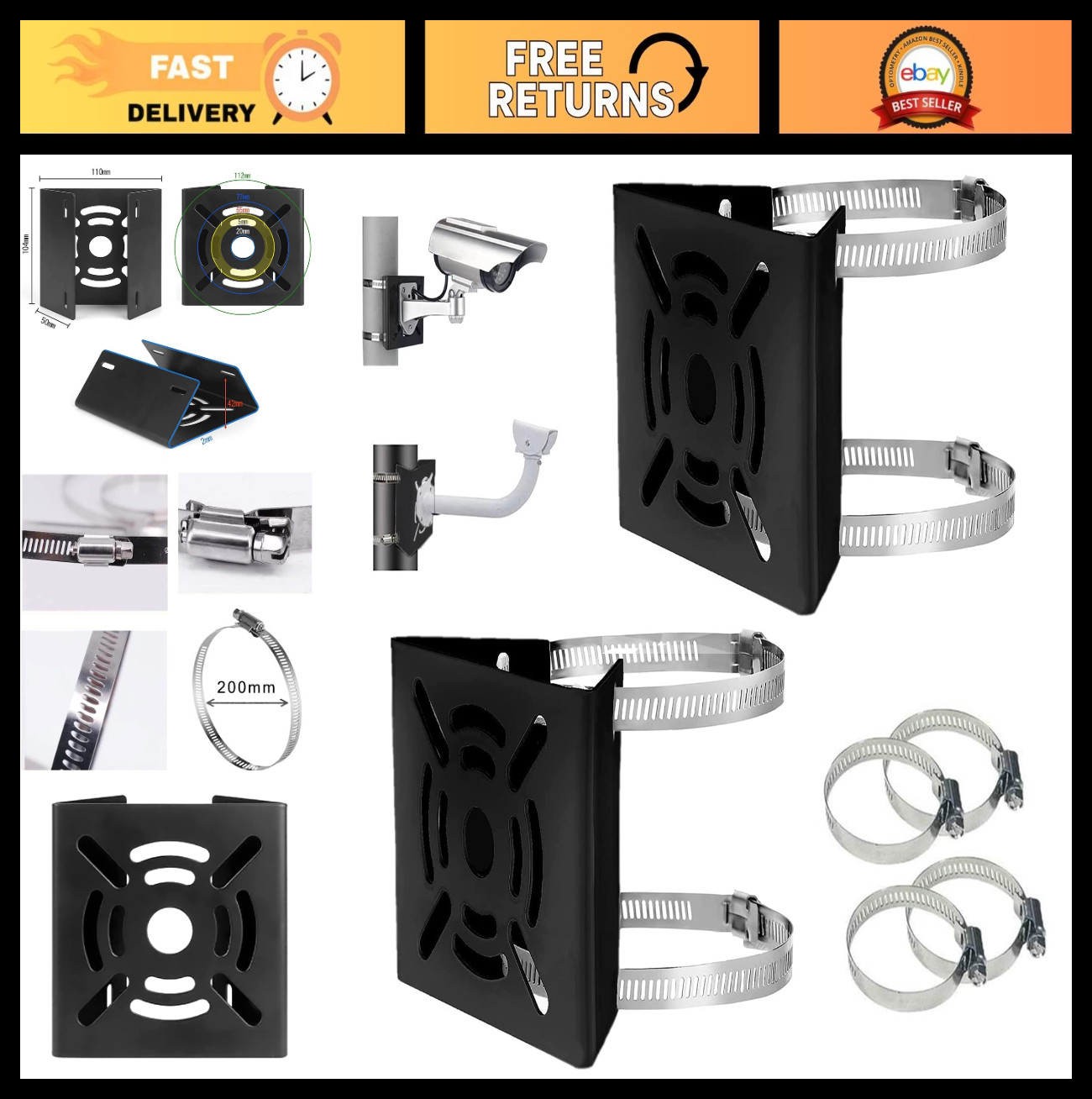Universal Vertical Pole Mount Adapter for CCTV Security Camera - PTZ Dome Bracke
