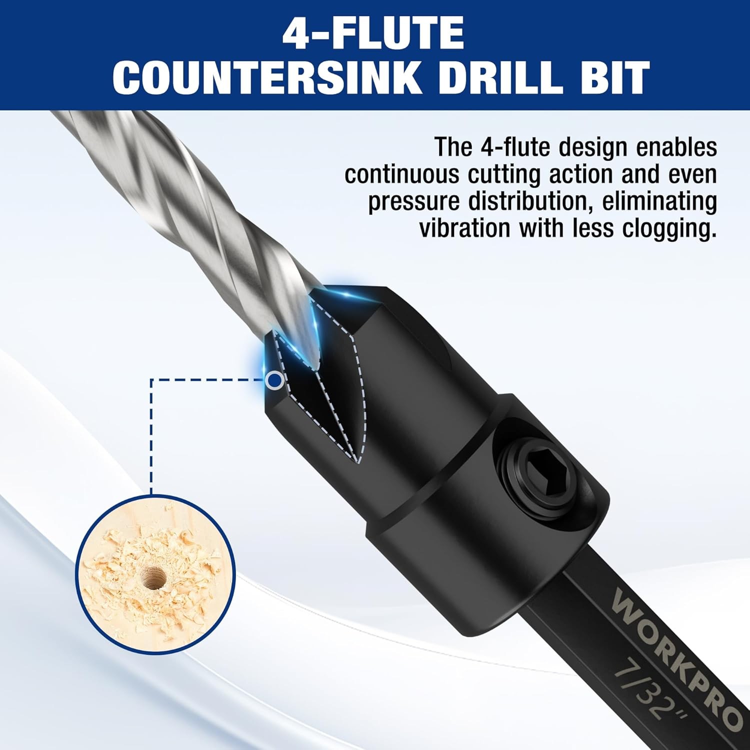 WORKPRO 5PC HSS Countersink Drill Bit M2 4Flute Woodworking Pilot Screw Hole Set