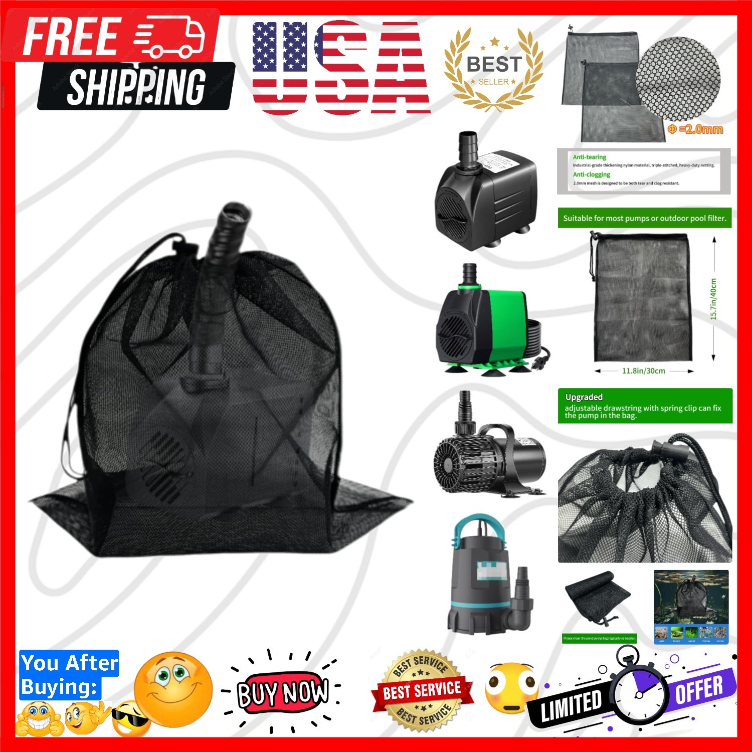 11.8" x 15.7" Large Pump Barrier Bag, Pond Pump Filter Bag | Black Media Bag ...