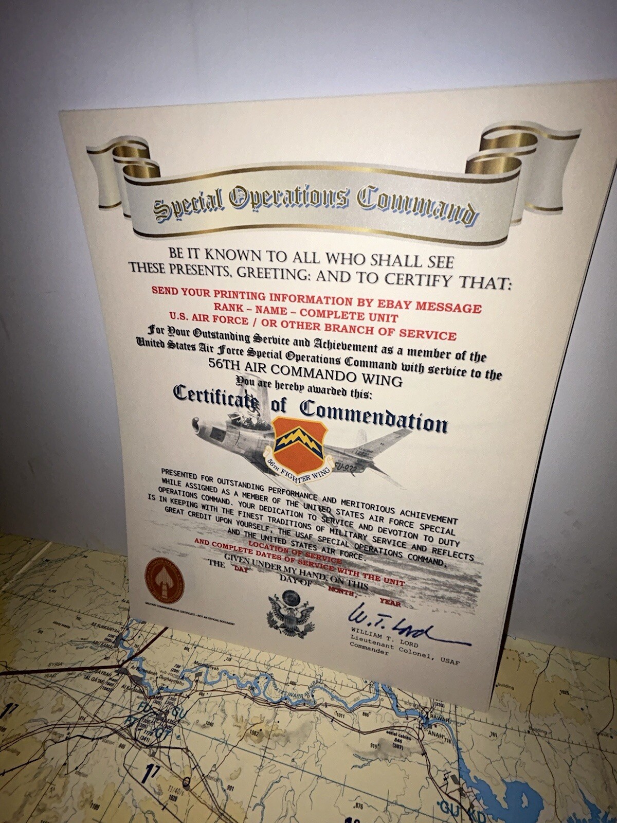 U.S.A.F. / 56TH AIR COMMANDO WING - CERTIFICATE OF COMMENDATION