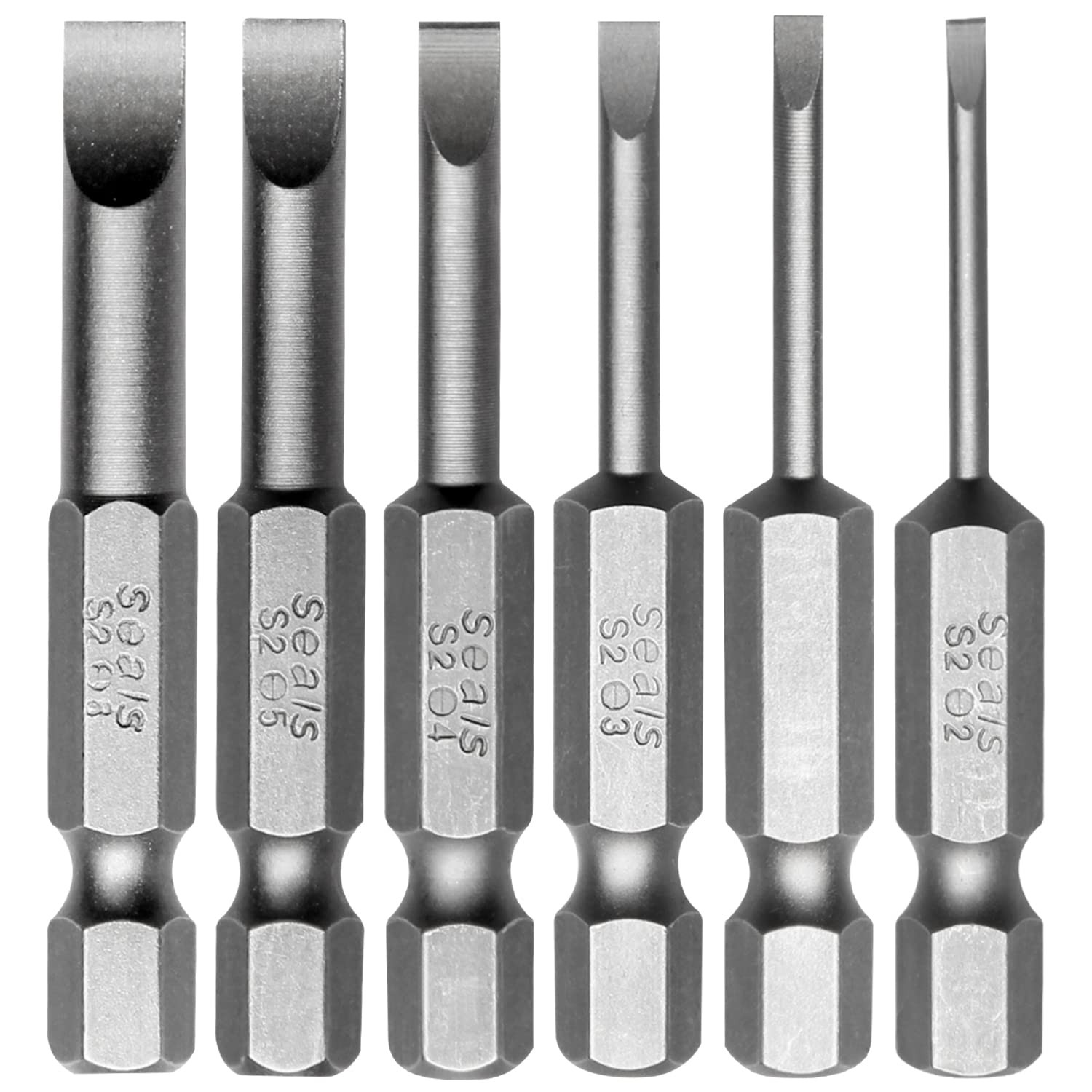 Toolcool 6 Pcs Slotted Screwdriver Bit Set Magnetic Flat One Size, Sliver