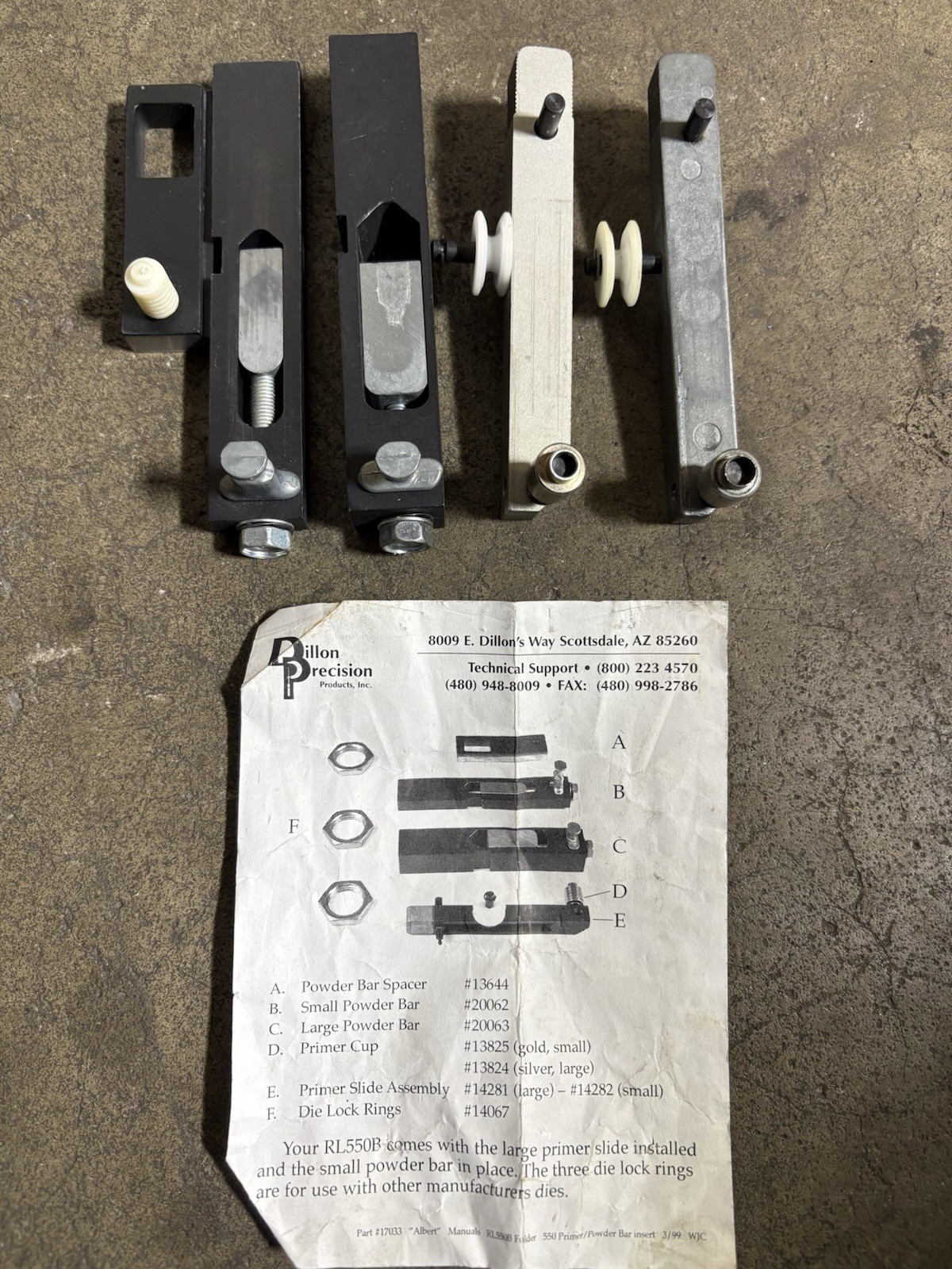 Dillon Powder Charge Bar Combo 20062  Primer Slide Assembly 14281 14282 Combo