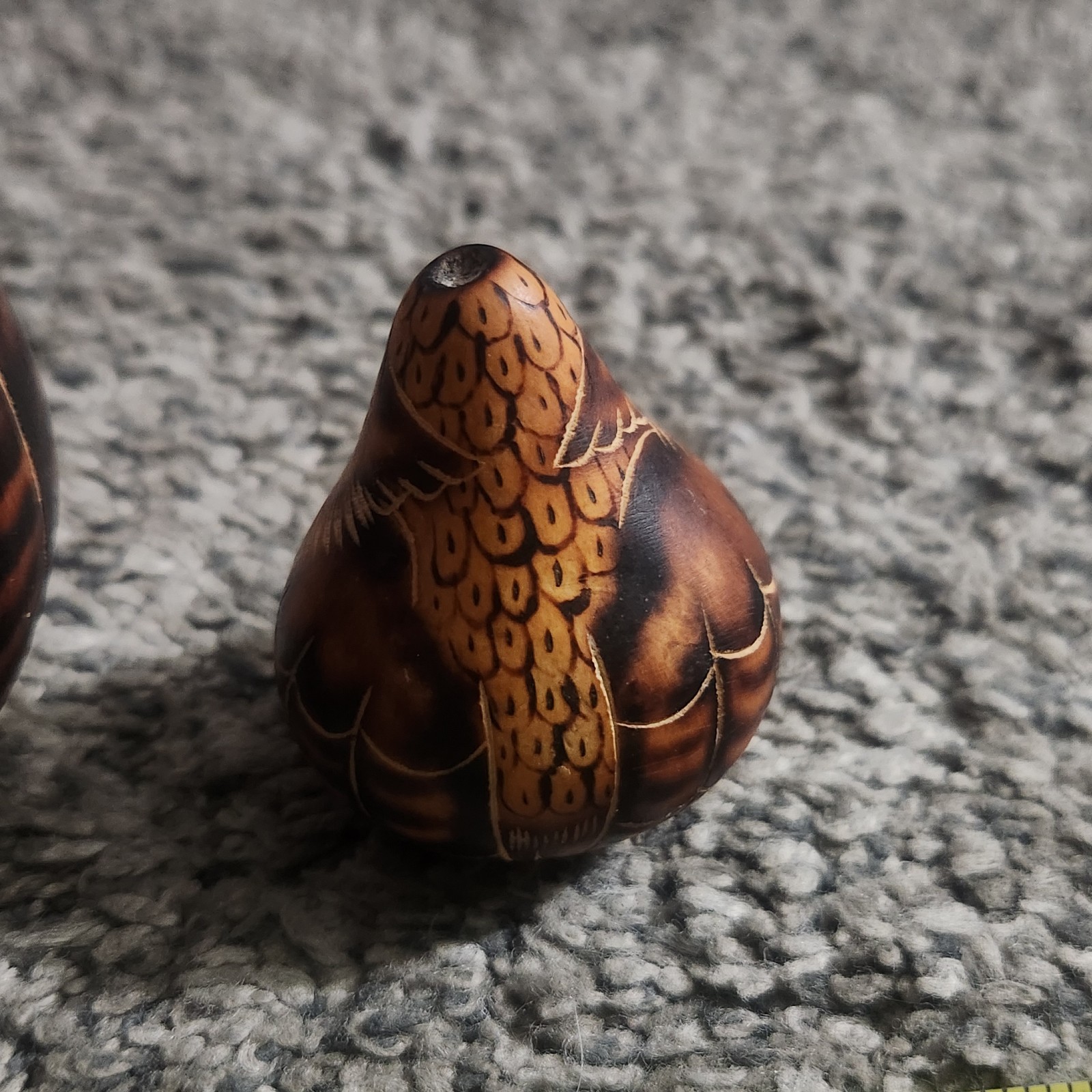 3 Peruvian Hand-Carved Gourds Owls Folk Art