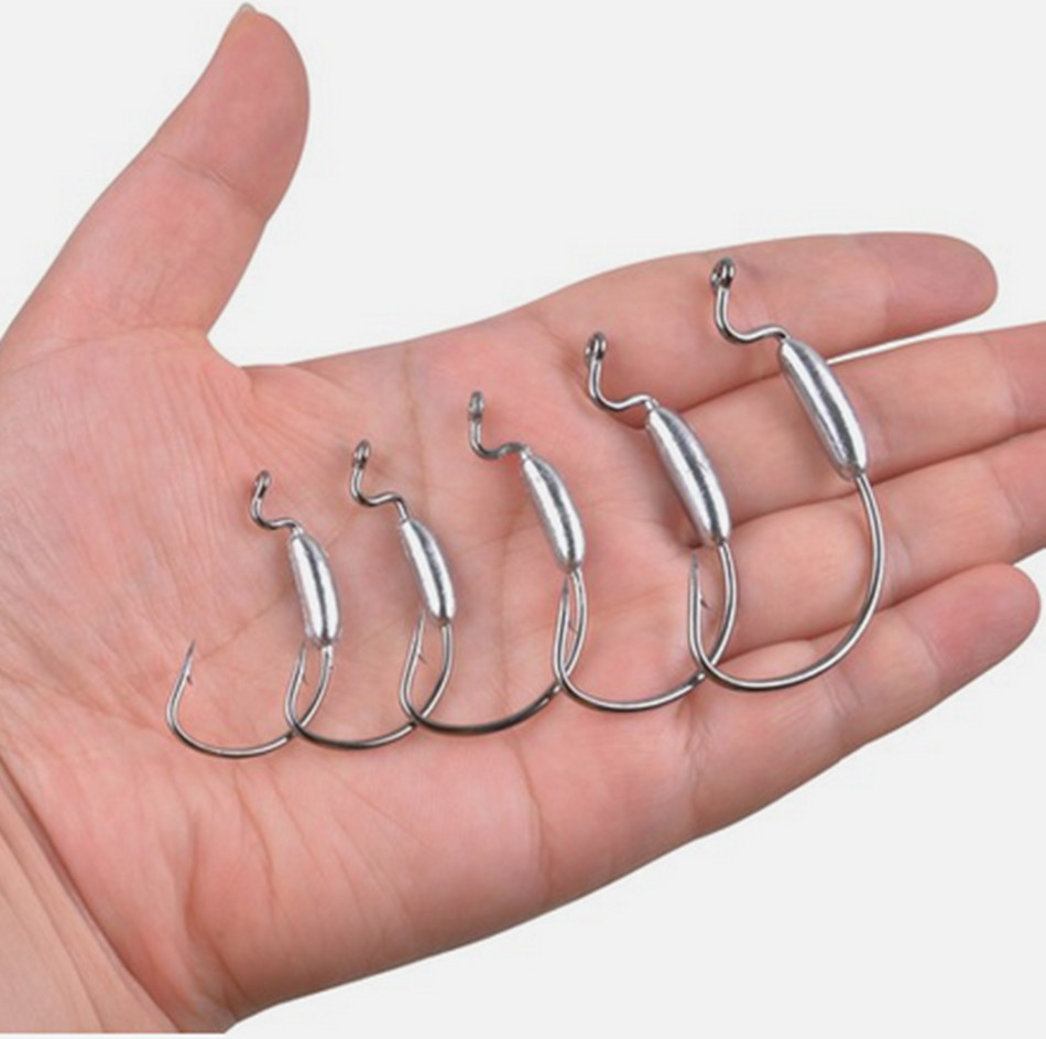 50pcs Weighted Wide Gap Offset Worm Hooks Weedless Soft Lures Bait Hook 1#-4/0