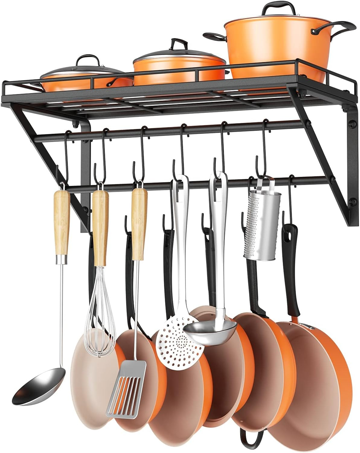 23" Pot Rack Wall Mounted, Pot Organizer with 2 Tier Hanging Rails | Heavy Duty