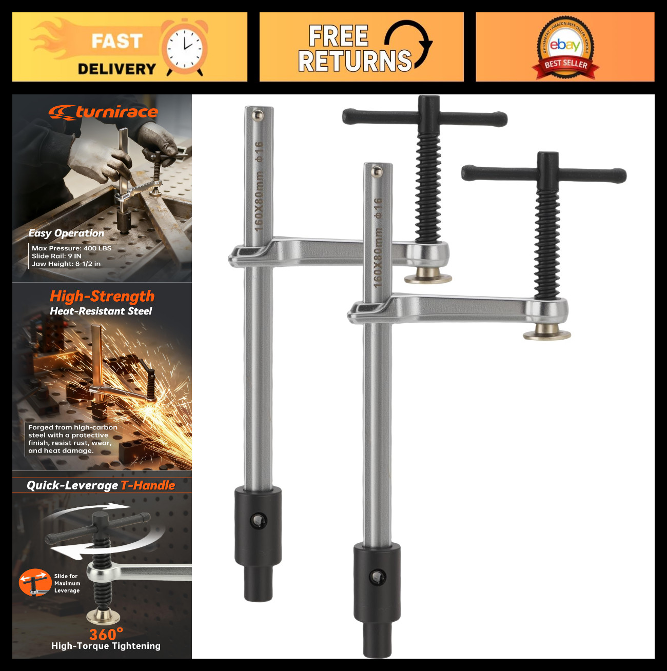 2-Pack Welding Table Clamps - 8.5" Opening, 5/8" Hole Capacity, Carbon Steel Fix