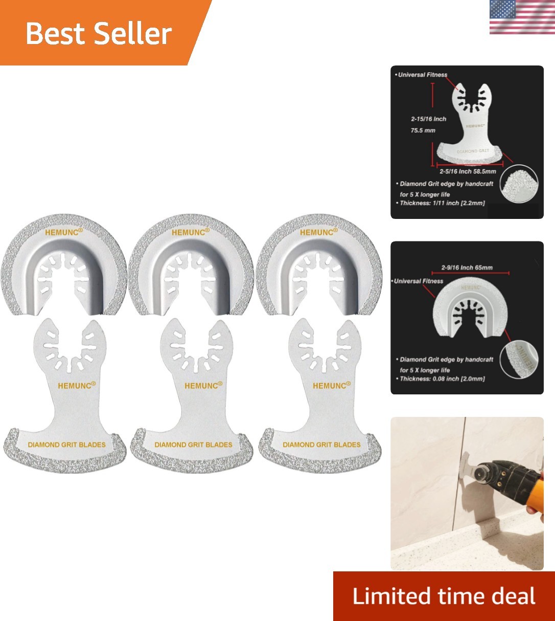 Professional 6Pcs Diamond Oscillating Blades for Grout & Porous Concrete Cutting