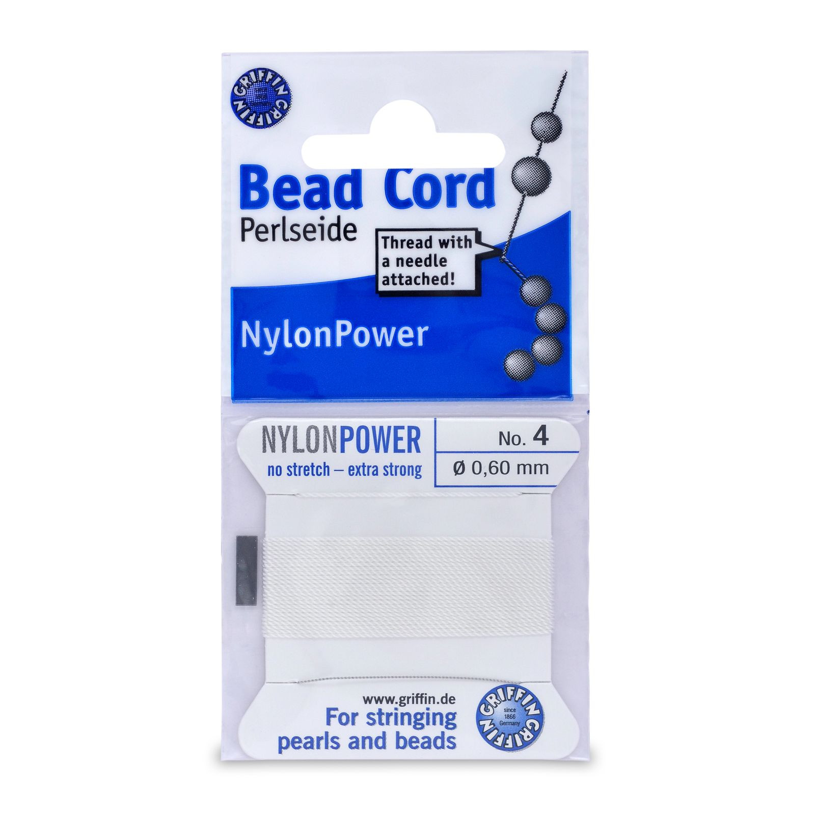 Griffin Nylon Size #4 Color White 2 Meter Card with Needle