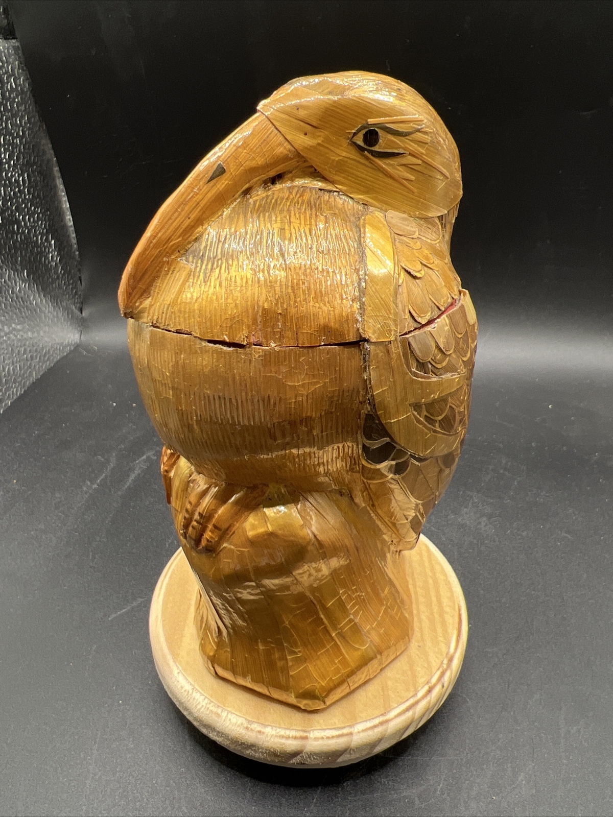 Hand Carved Eagle On Log Lined Trinket Box