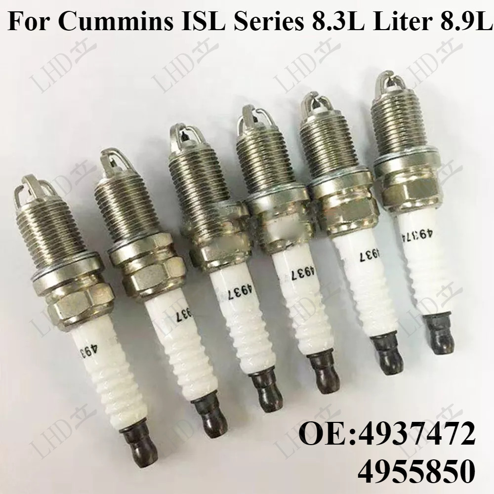 6 Pcs Spark Plug Kit 4937472 4955850 For Cummins ISL Series 8.3L Liter 8.9L