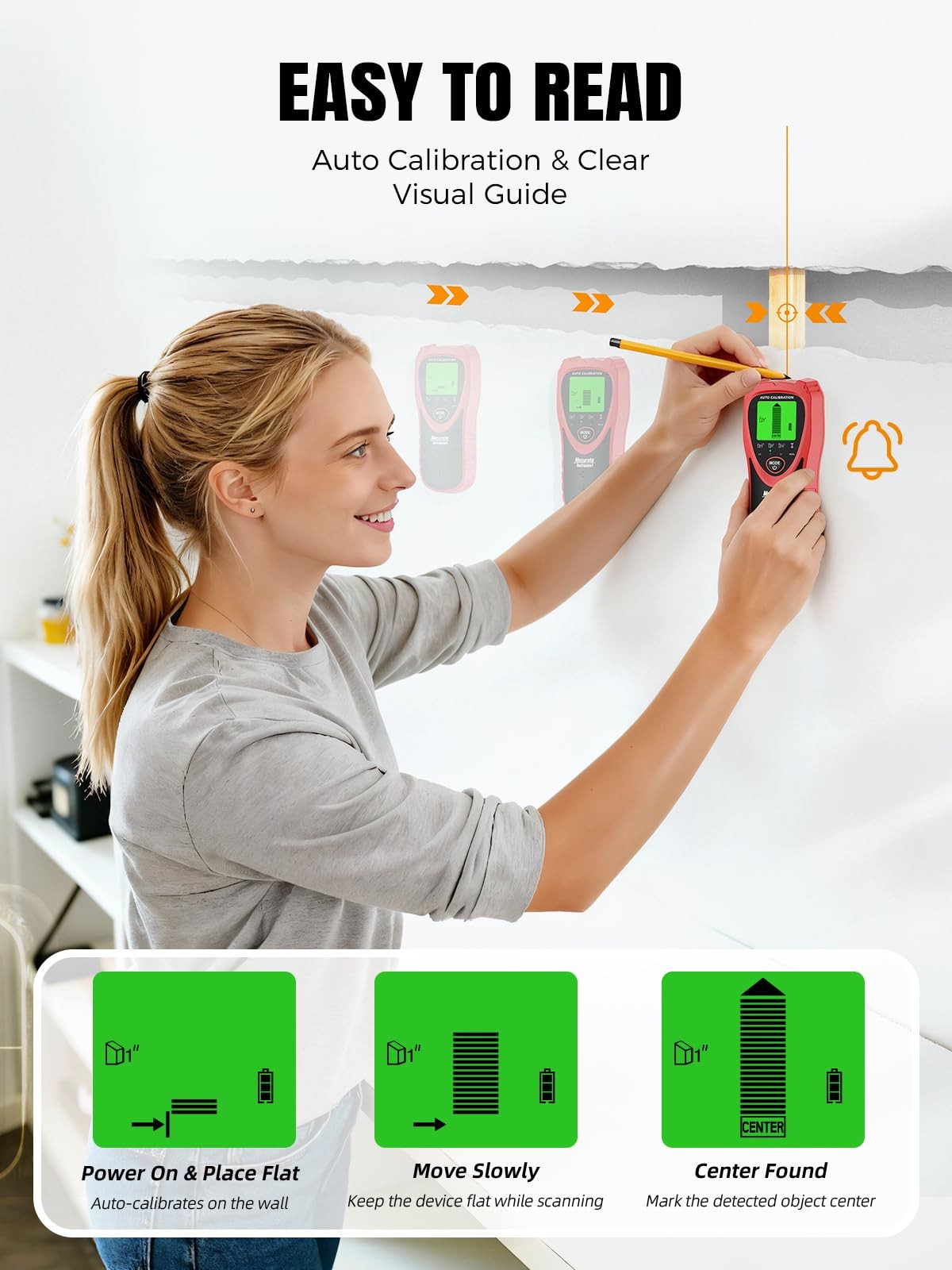 Stud Finder Wall Scanner with Fast Auto Calibration, 4-Mode Wall Stud Detecto...