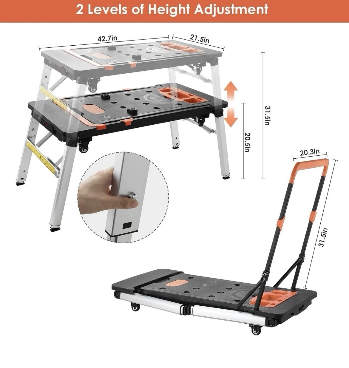 7-in-1 Folding Workbench Portable Sawhorse Scaffold Creeper Dolly Hand Truck
