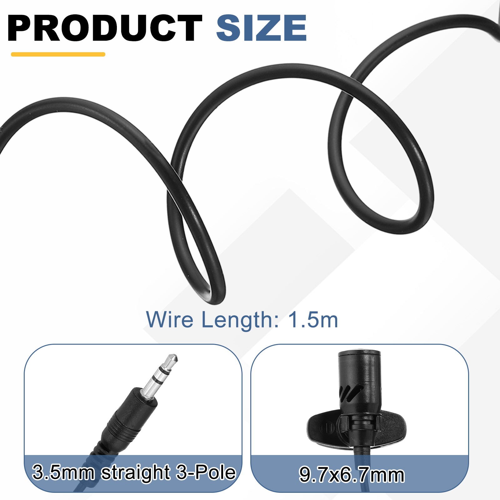 Lavalier Lapel Microphone, Straight Stereo 3-Pole, 1.5m Wired Omnidirectional