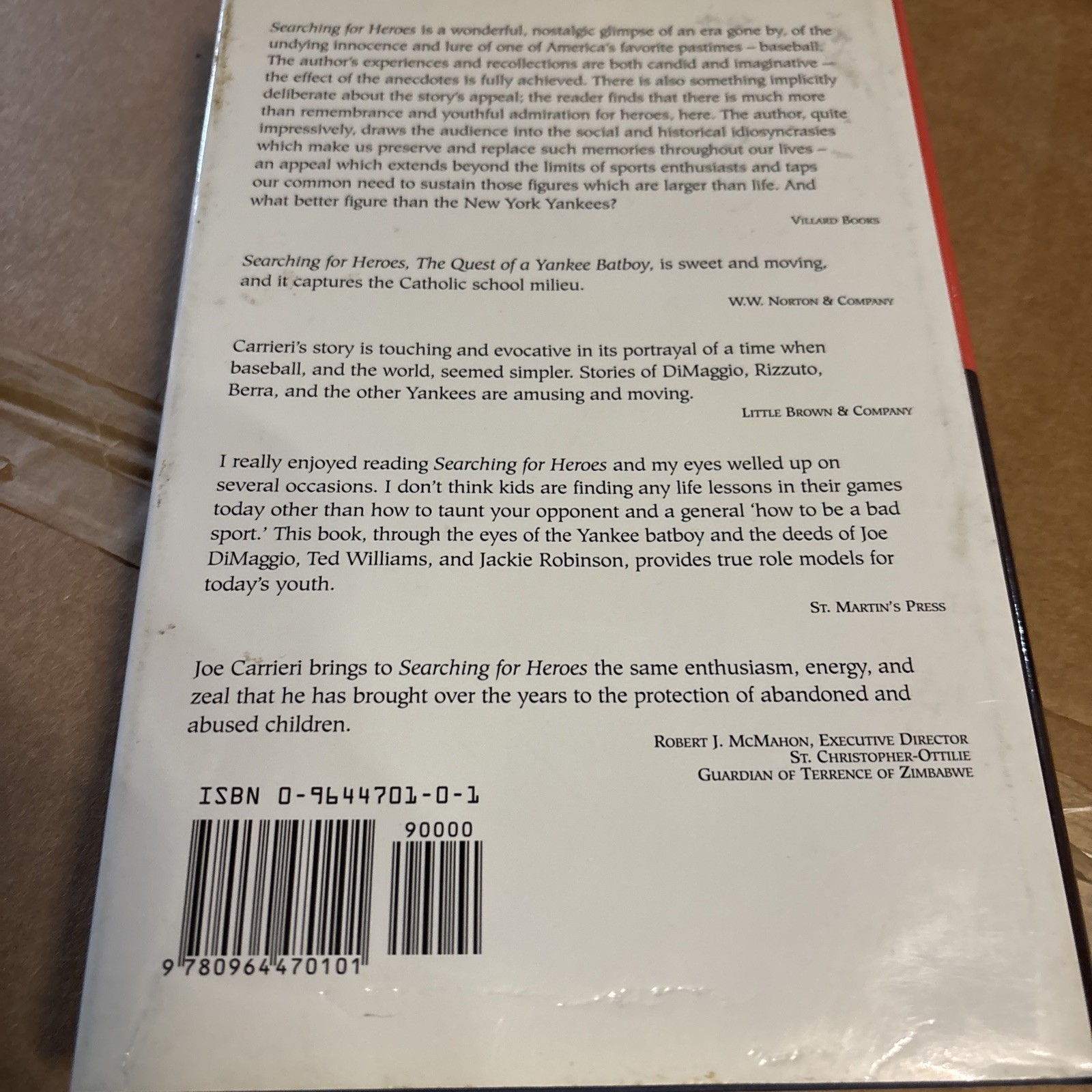 Signed Copy Joe Carrieri "Searching for Heroes" Excellent