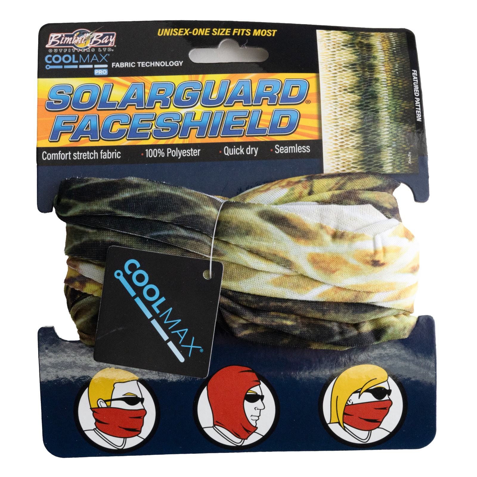 Bimini Bay Solarguard Faceshield Coolmax UPF Sun Protection Bass Pattern
