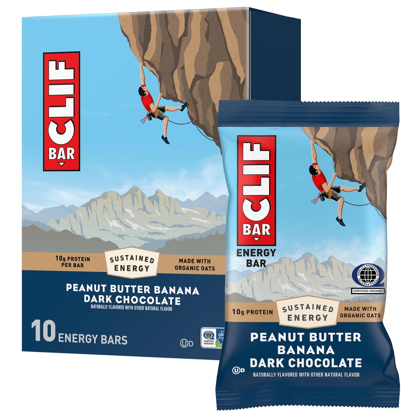 CLIF BAR - Energy 10 Count (Pack of 1), Peanut Butter Banana Dark Chocolate
