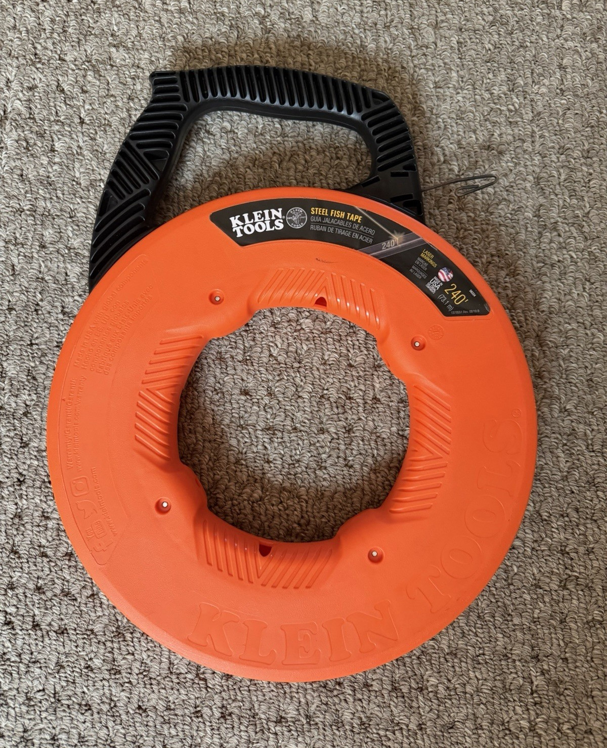 Klein Tools 240 ft Steel Fish Tape Cable Puller, Orange Sheath (MPN 56334)