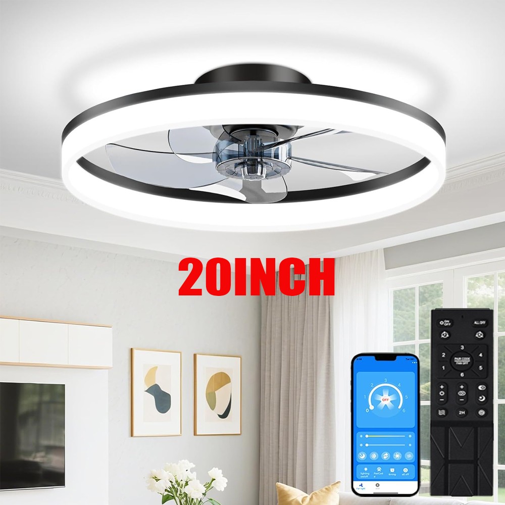 20inch LED Ceiling Fan Light Dimmable Livingroom Bedroom Lamp With APP Remote