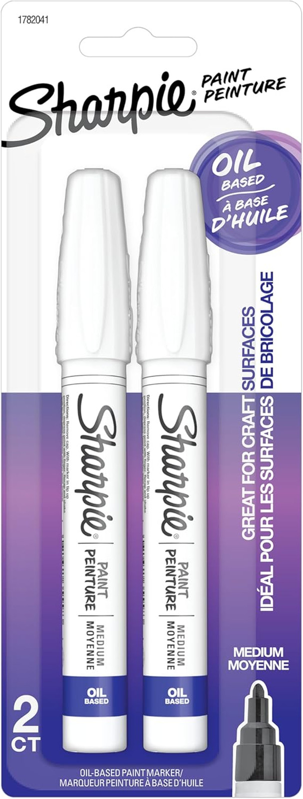 Oil-Based Paint Markers, Medium Point, White, 2 Count - Great for Rock Painting,