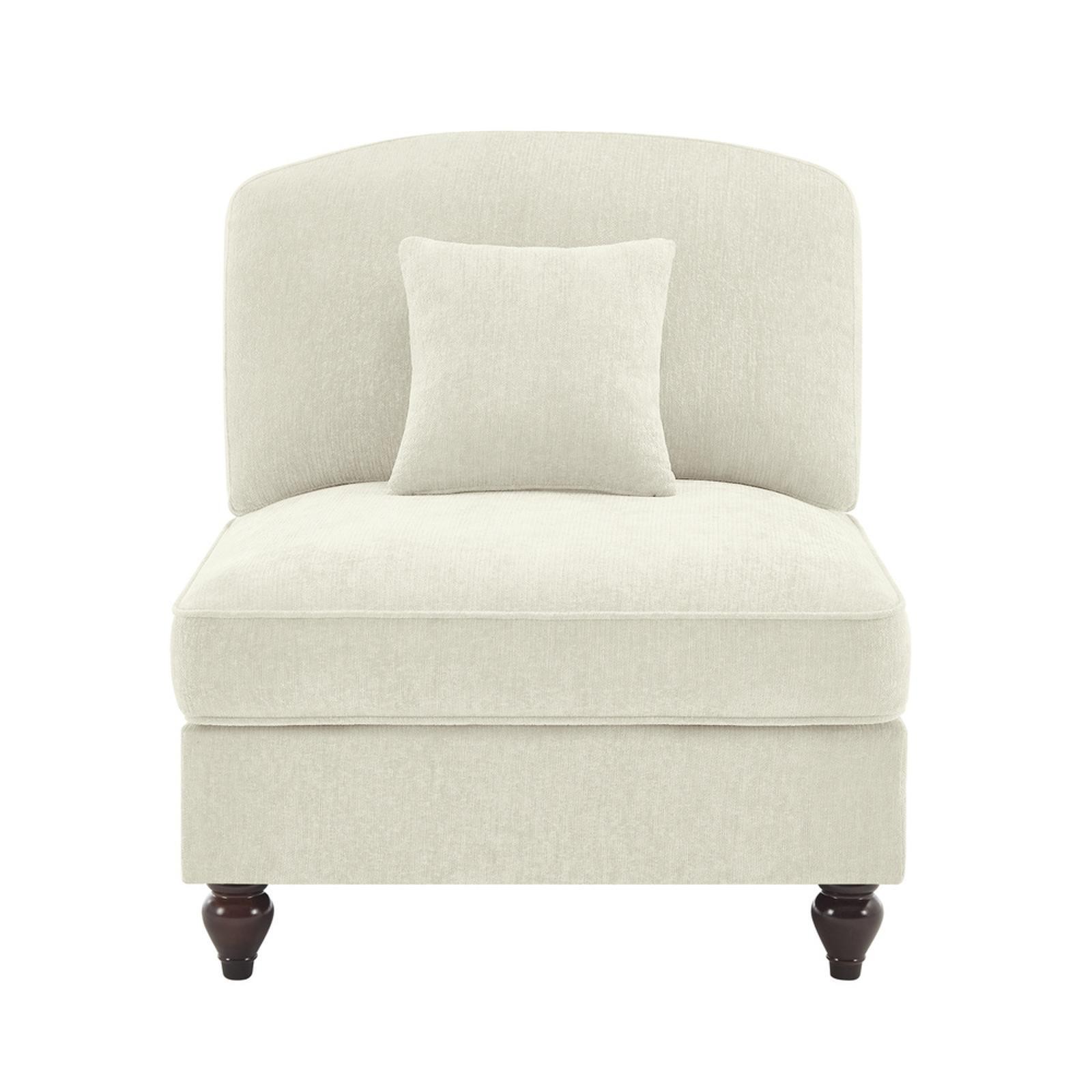 Convertible Armless Chenille Sofa in Beige & White - Elegant Design with Ruffled