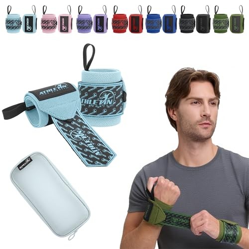 Professional Wrist Wraps, Heavy-Duty Support with Thumb Loop 18 Inch Light Blue