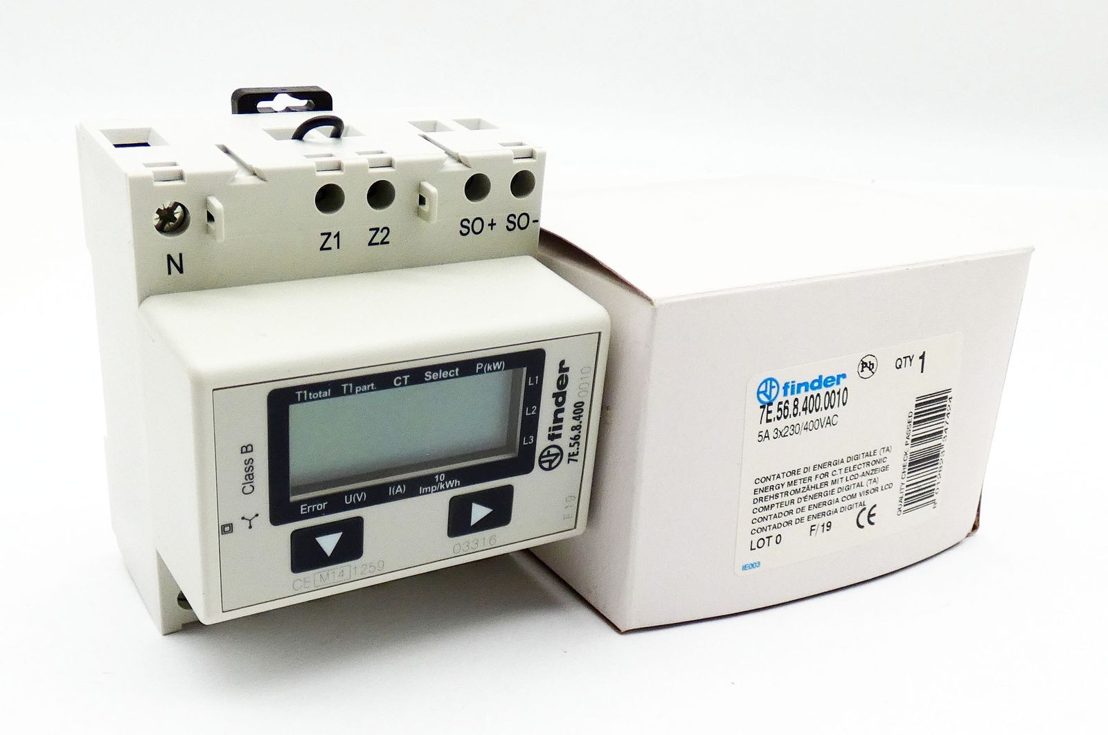 Finder 7E.56.8.400.0010 Three Phase Electricity Meter with LCD Display -Unused/Original Packaging/Attn.-