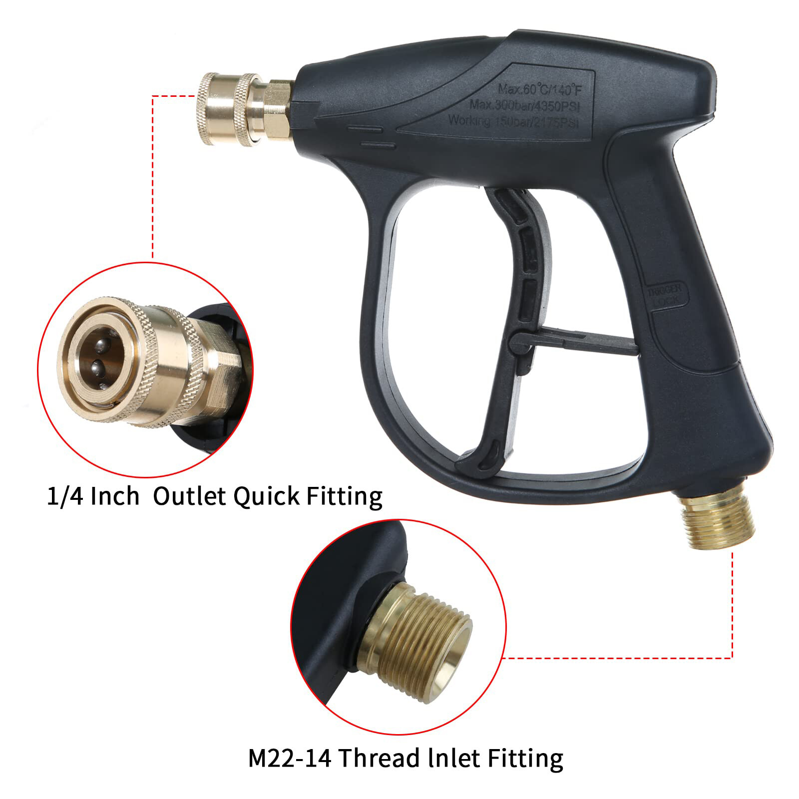4350PSI High Pressure Washer Gun Foam Water Spray Power Wand Nozzle For Car Yard