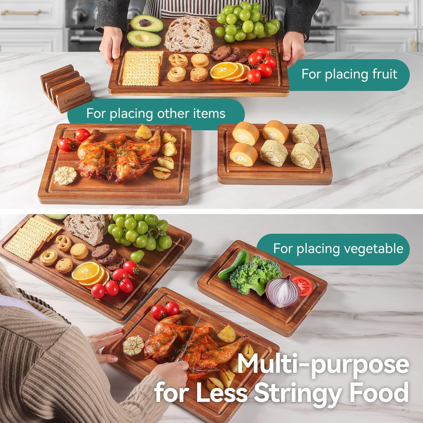 Wood Cutting Board Set, 3-Piece Rectangular Boards for Kitchen, 18x12x0.75 In...