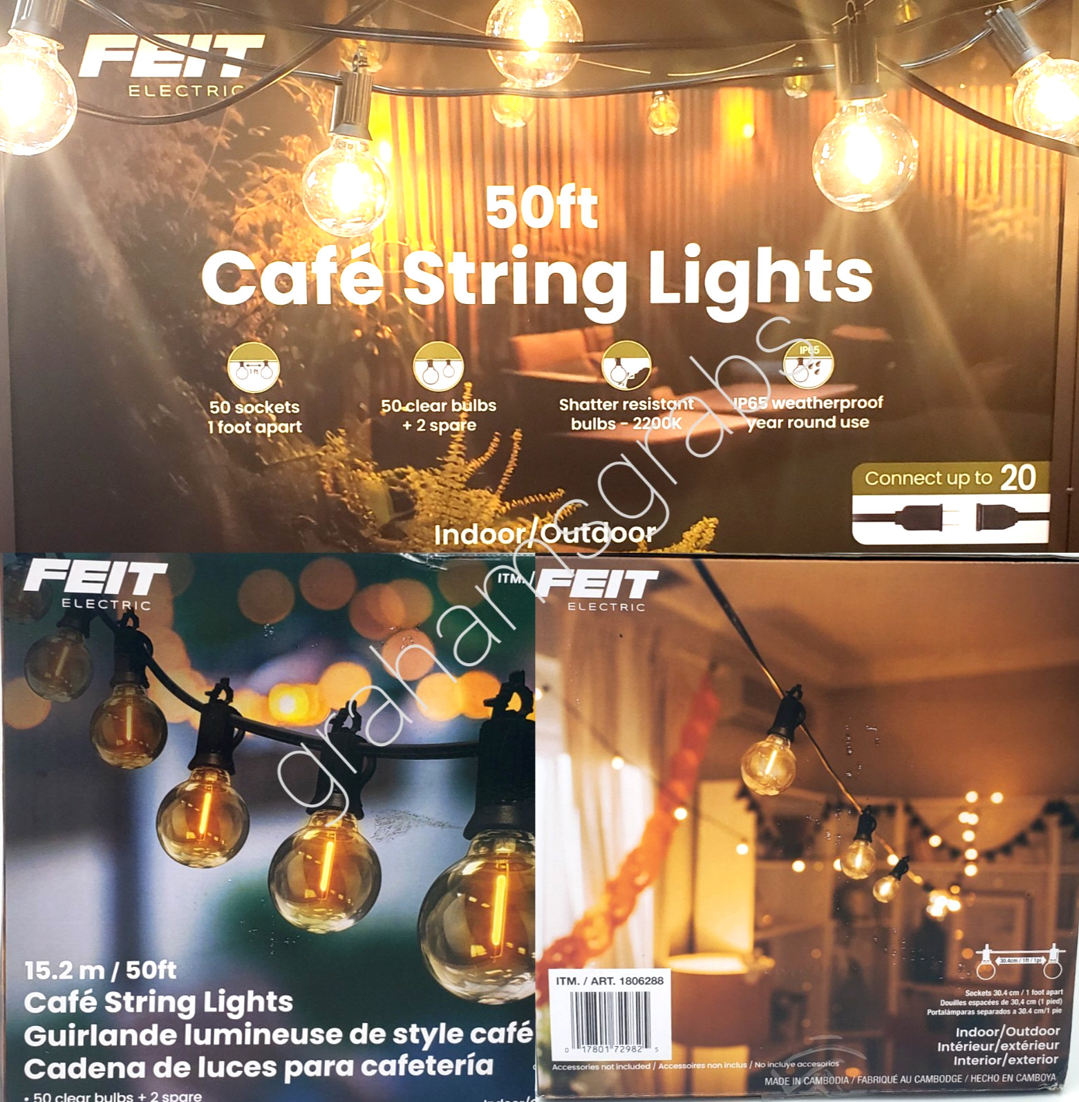FEIT ELECTRIC CAFE STRING LIGHTS 50'  CONNECTABLE INDOOR OUTDOOR PORCH PATIO NEW