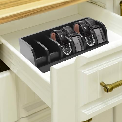 2 Pack Belt Organizer, 6 Compartment Bamboo Belt Organizer for Closet and