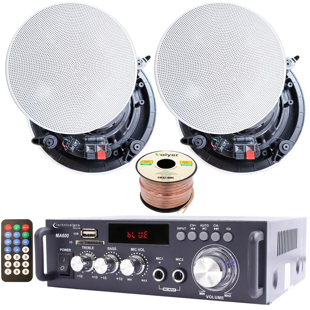 Sound System KIT 2 Ch 600W Bluetooth Amplifier 200W 2qty x 6.5" Ceiling Speakers