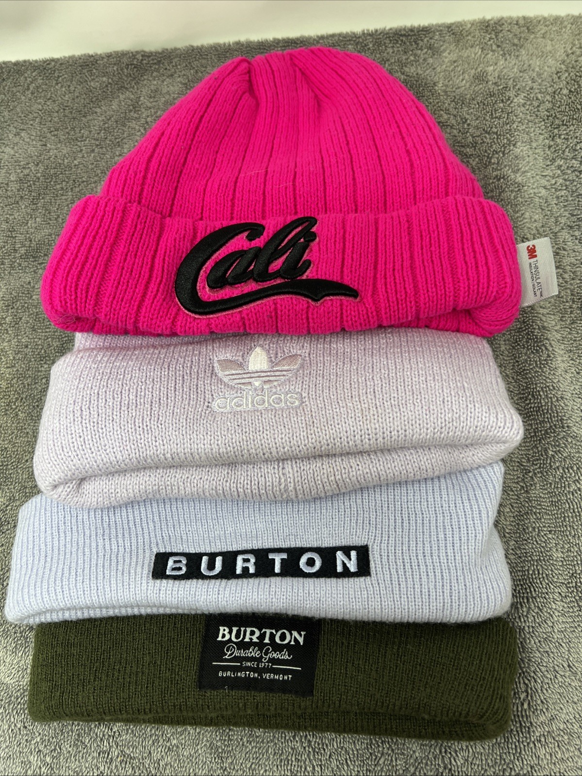 Lot of 4 Beanie Hats Winter Knit Cozy Ski Caps ~ Burton, 3M Thinsulate, Adidas