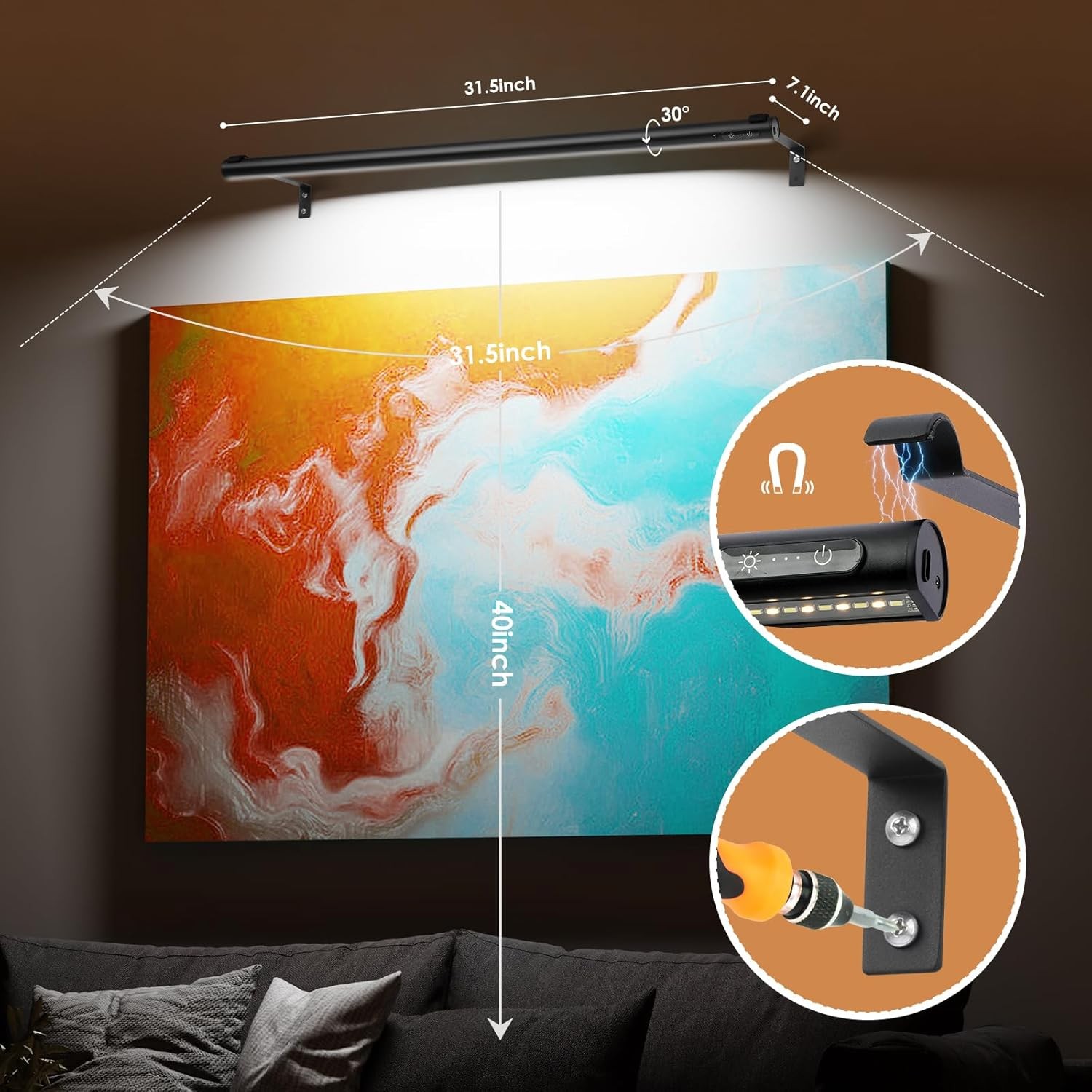 Battery-powered wireless artwork spotlight, rechargeable/mains-powered (black)