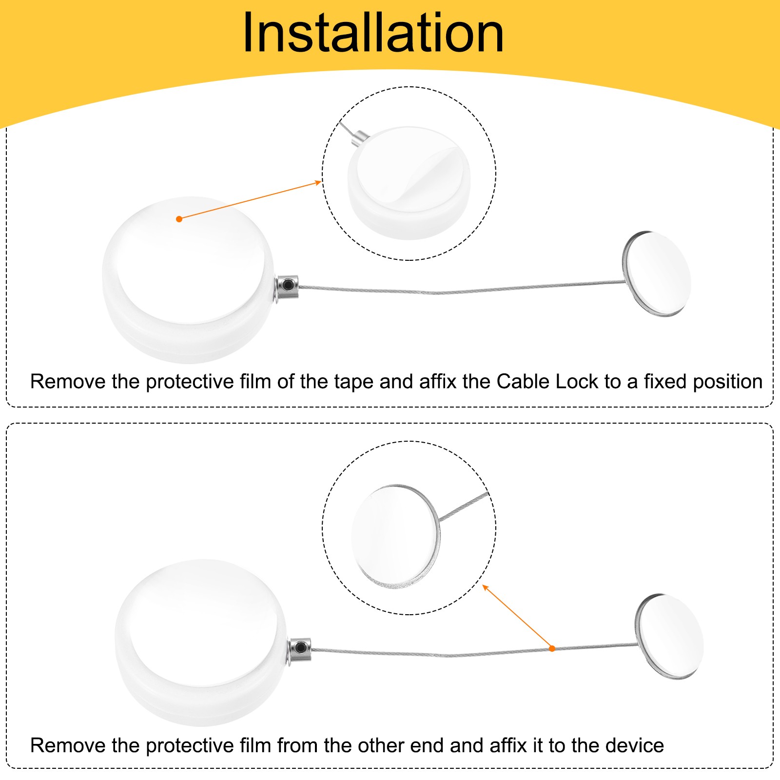 3.3ft Retractable Cable Security Lock with Round Patch Wrench 150 g White